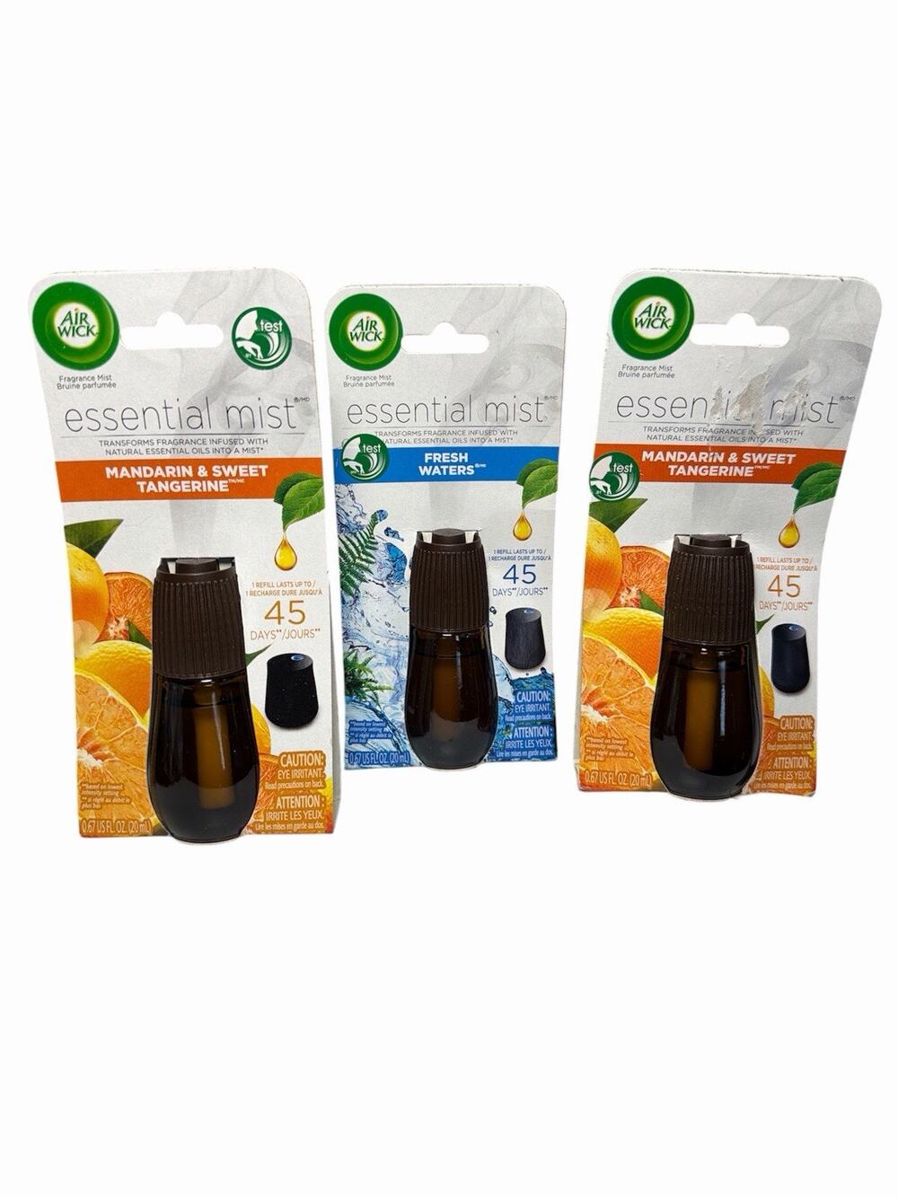 3 Air Wick Essential Mist Oil Refills Freshener Mandarin Tangerine Fresh Waters